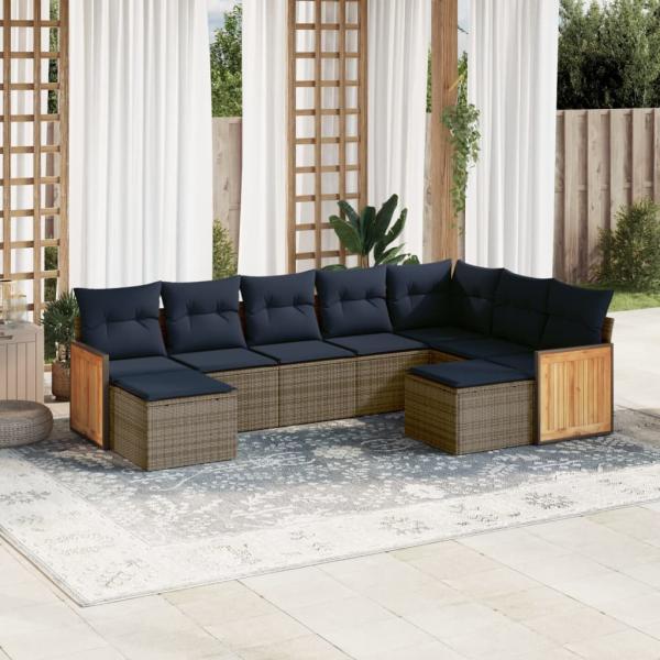 ARDEBO.de - 9-teiliges Gartensofa-Set mit Kissen, grau, Polyrattan