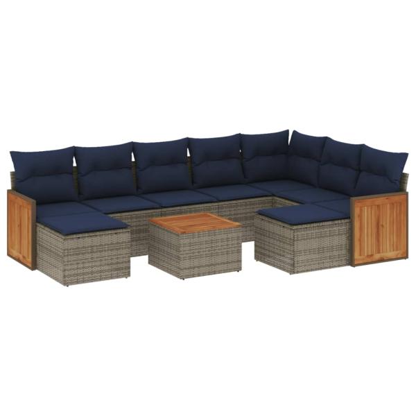 ARDEBO.de - 10-teiliges Gartensofa-Set mit Kissen, grau, Polyrattan
