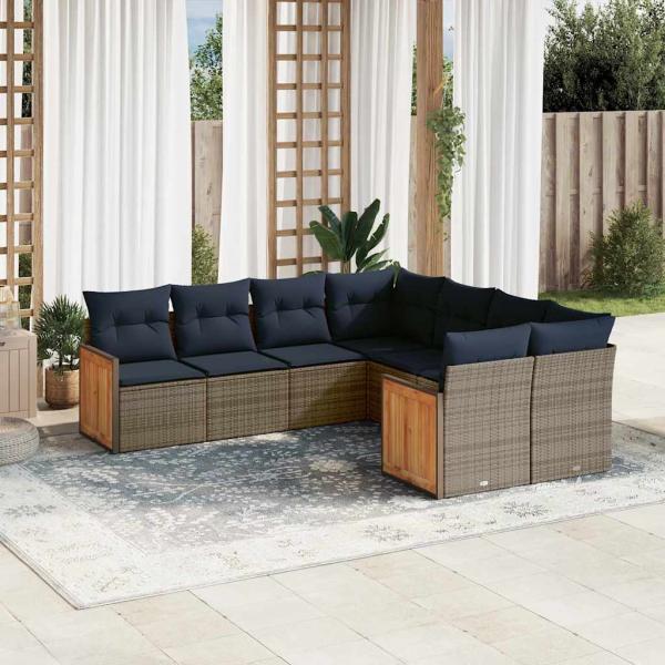 ARDEBO.de - 8-teiliges Gartensofa-Set mit Kissen, grau, Polyrattan