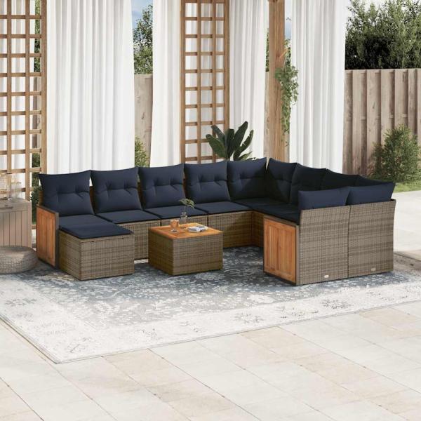 ARDEBO.de - 11-teiliges Gartensofa-Set mit Kissen, grau, Polyrattan