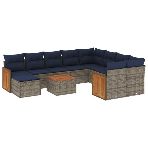 11-teiliges Gartensofa-Set mit Kissen, grau, Polyrattan