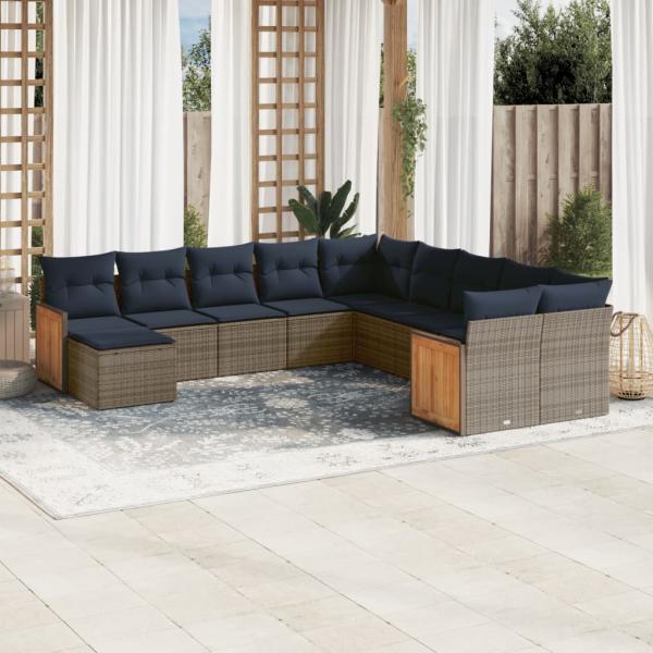 ARDEBO.de - 11-teiliges Gartensofa-Set mit Kissen, grau, Polyrattan