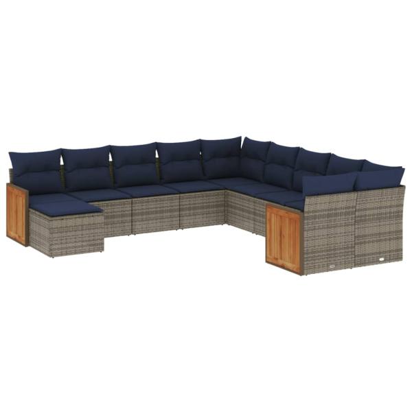 11-teiliges Gartensofa-Set mit Kissen, grau, Polyrattan