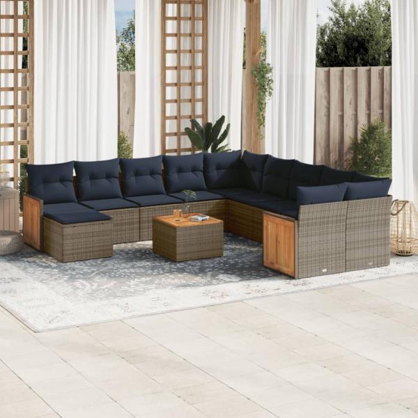 ARDEBO.de - 12-teiliges Gartensofa-Set mit Kissen, grau, Polyrattan