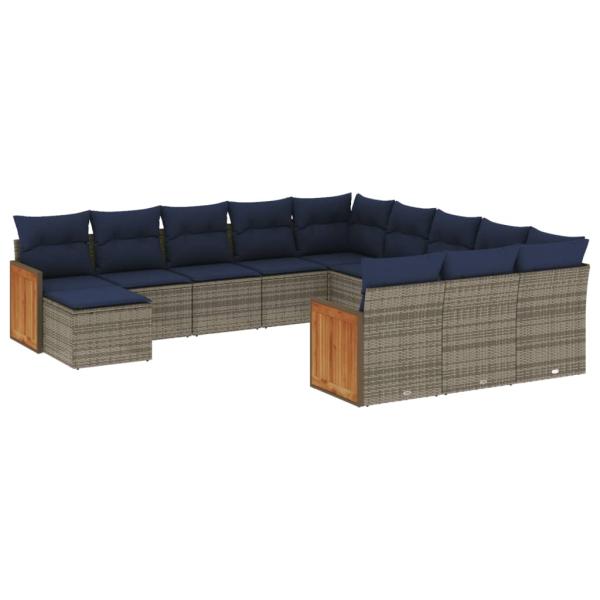 ARDEBO.de - 12-teiliges Gartensofa-Set mit Kissen, grau, Polyrattan