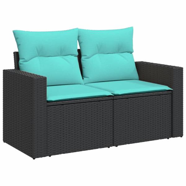 10-teiliges Gartensofa-Set mit Kissen, schwarzes Polyrattan
