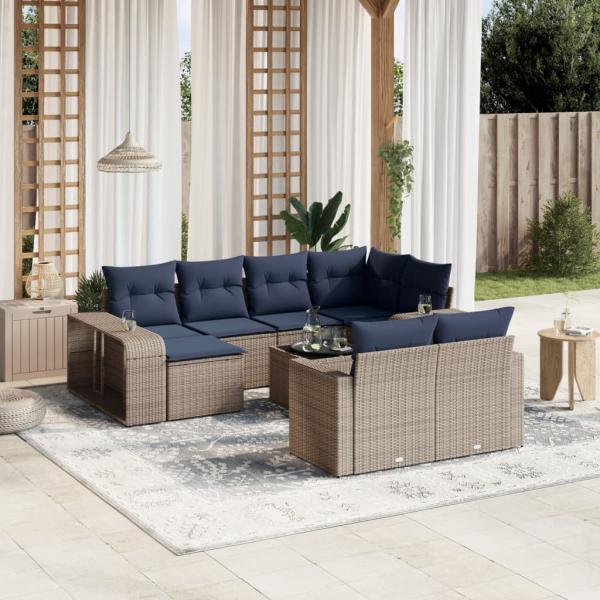 ARDEBO.de - 11-teiliges Gartensofa-Set mit Kissen, grau, Polyrattan