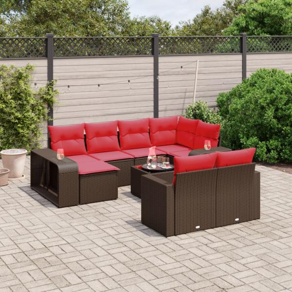 ARDEBO.de - 11-teiliges Gartensofa-Set mit Kissen, braun, Polyrattan