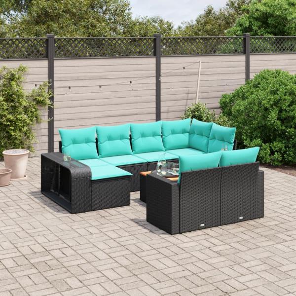 ARDEBO.de - 11-teiliges Gartensofa-Set mit Kissen, schwarzes Polyrattan