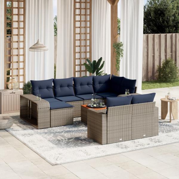 ARDEBO.de - 11-teiliges Gartensofa-Set mit Kissen, grau, Polyrattan