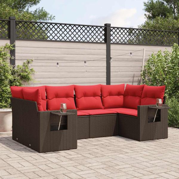 ARDEBO.de - 6-teiliges Gartensofa-Set mit Kissen, braun, Polyrattan