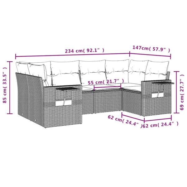 6-teiliges Gartensofa-Set mit Kissen, braun, Polyrattan