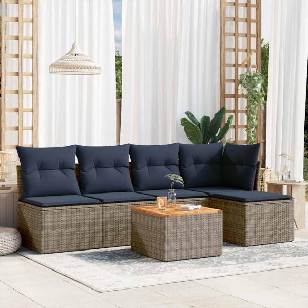 ARDEBO.de - 6-teiliges Gartensofa-Set mit Kissen, grau, Polyrattan