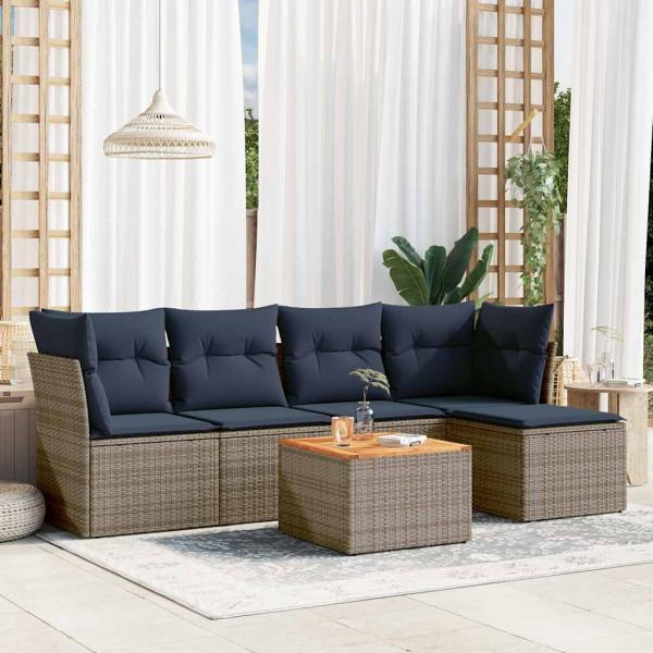 ARDEBO.de - 6-teiliges Gartensofa-Set mit Kissen, grau, Polyrattan
