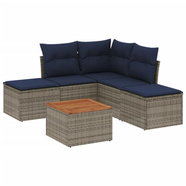 6-teiliges Gartensofa-Set mit Kissen, grau, Polyrattan