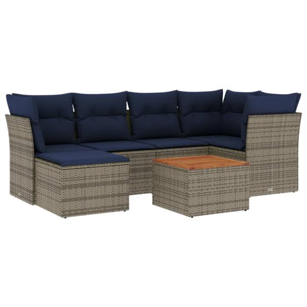ARDEBO.de - 7-teiliges Gartensofa-Set mit Kissen, grau, Polyrattan