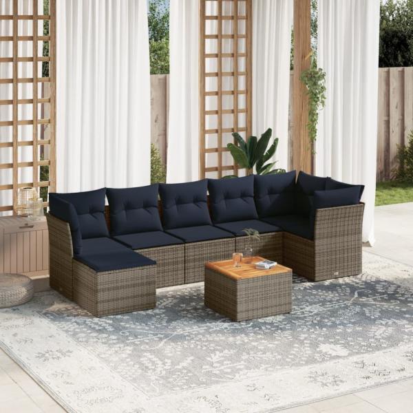 ARDEBO.de - 8-teiliges Gartensofa-Set mit Kissen, grau, Polyrattan