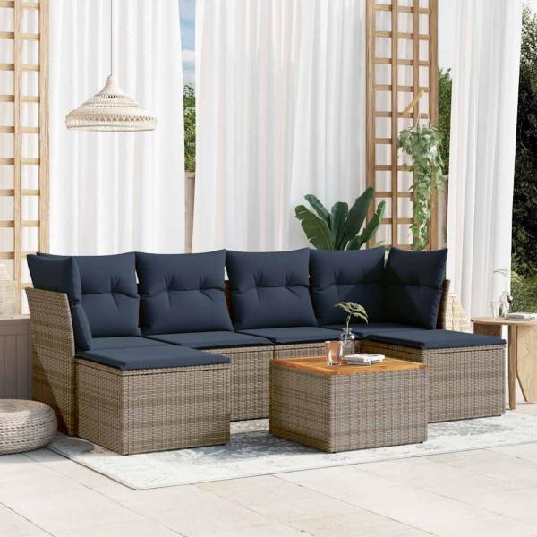 ARDEBO.de - 7-teiliges Gartensofa-Set mit Kissen, grau, Polyrattan