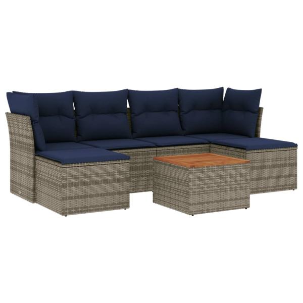 7-teiliges Gartensofa-Set mit Kissen, grau, Polyrattan