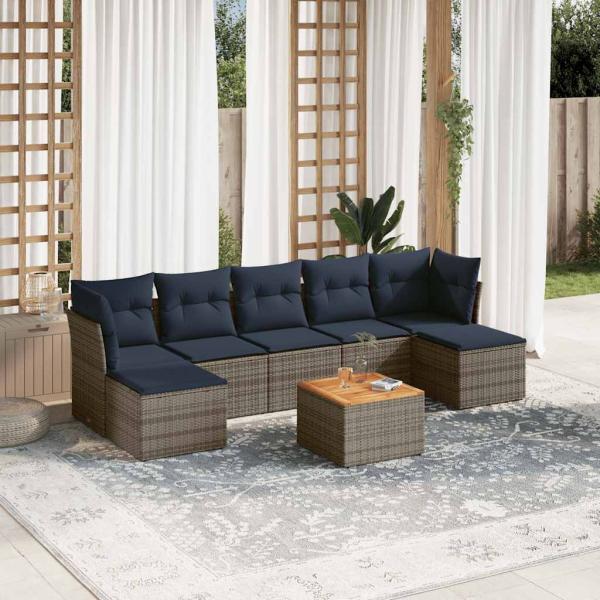 ARDEBO.de - 8-teiliges Gartensofa-Set mit Kissen, grau, Polyrattan