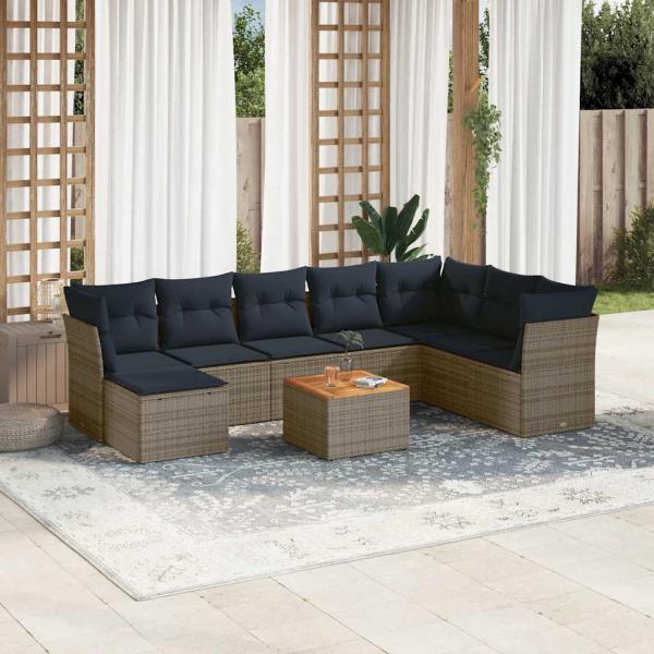 ARDEBO.de - 9-teiliges Gartensofa-Set mit Kissen, grau, Polyrattan