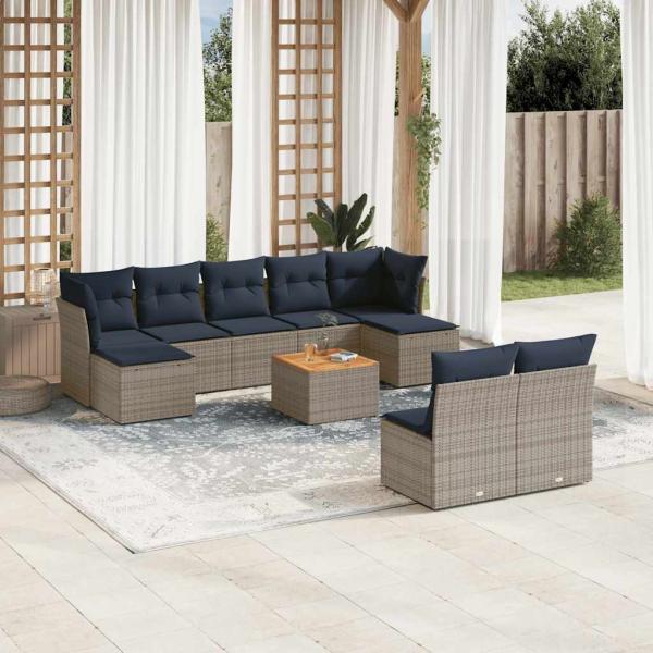 ARDEBO.de - 10-teiliges Gartensofa-Set mit Kissen, grau, Polyrattan