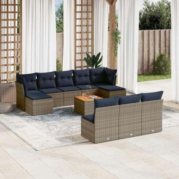 ARDEBO.de - 11-teiliges Gartensofa-Set mit Kissen, grau, Polyrattan