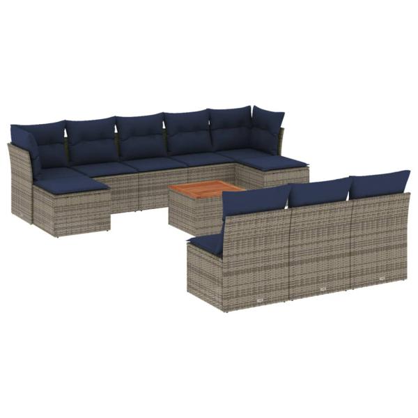 11-teiliges Gartensofa-Set mit Kissen, grau, Polyrattan
