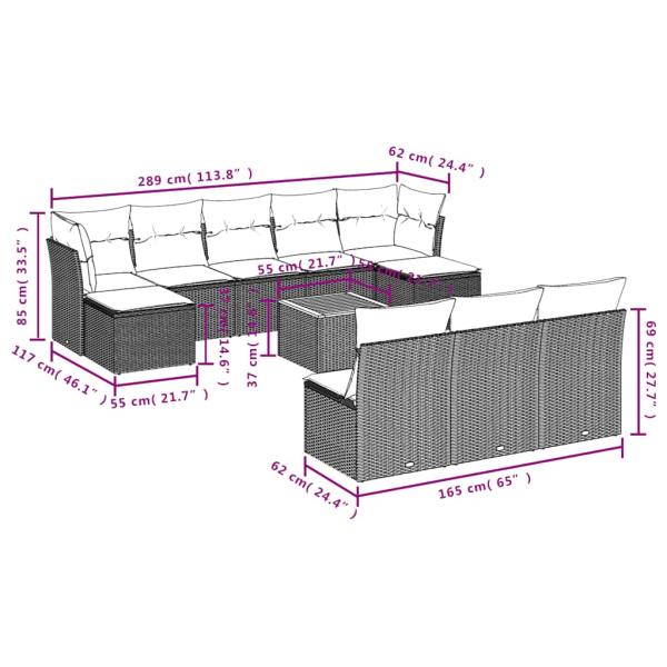 11-teiliges Gartensofa-Set mit Kissen, grau, Polyrattan