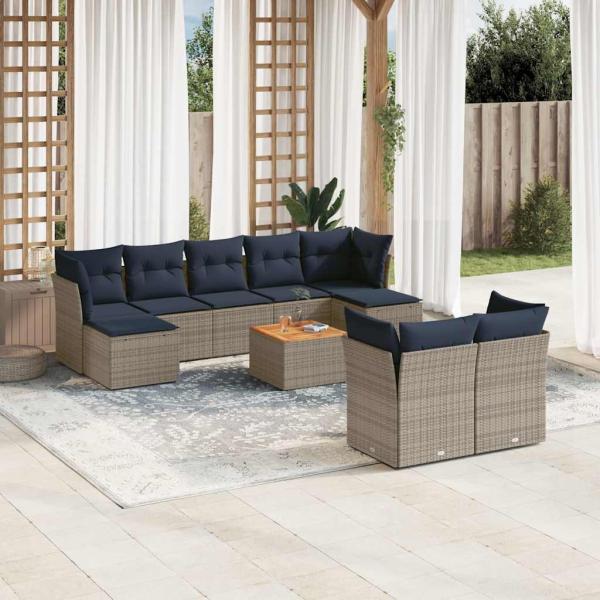 ARDEBO.de - 10-teiliges Gartensofa-Set mit Kissen, grau, Polyrattan