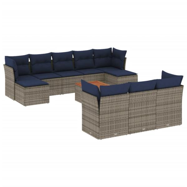 11-teiliges Gartensofa-Set mit Kissen, grau, Polyrattan