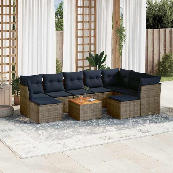 ARDEBO.de - 10-teiliges Gartensofa-Set mit Kissen, grau, Polyrattan