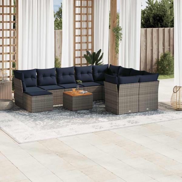 ARDEBO.de - 11-teiliges Gartensofa-Set mit Kissen, grau, Polyrattan