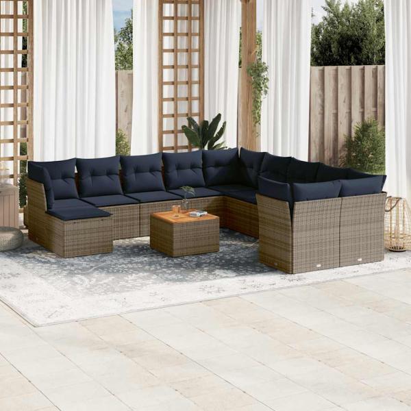 ARDEBO.de - 12-teiliges Gartensofa-Set mit Kissen, grau, Polyrattan
