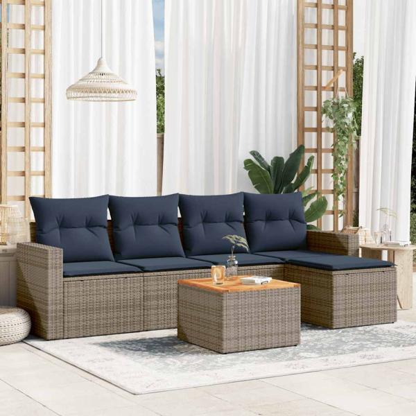 ARDEBO.de - 6-teiliges Gartensofa-Set mit Kissen, grau, Polyrattan