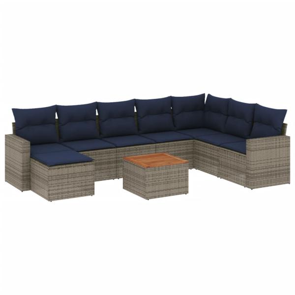 9-teiliges Gartensofa-Set mit Kissen, grau, Polyrattan