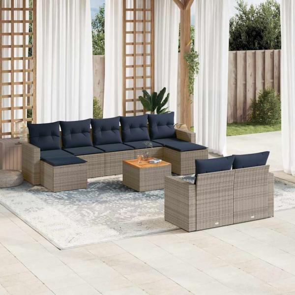 ARDEBO.de - 10-teiliges Gartensofa-Set mit Kissen, grau, Polyrattan
