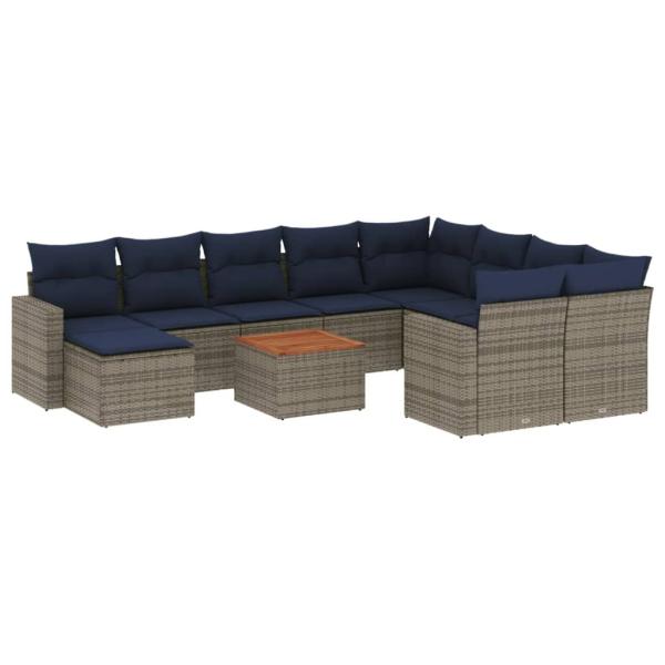 11-teiliges Gartensofa-Set mit Kissen, grau, Polyrattan