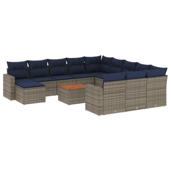 13-teiliges Gartensofa-Set mit Kissen, grau, Polyrattan
