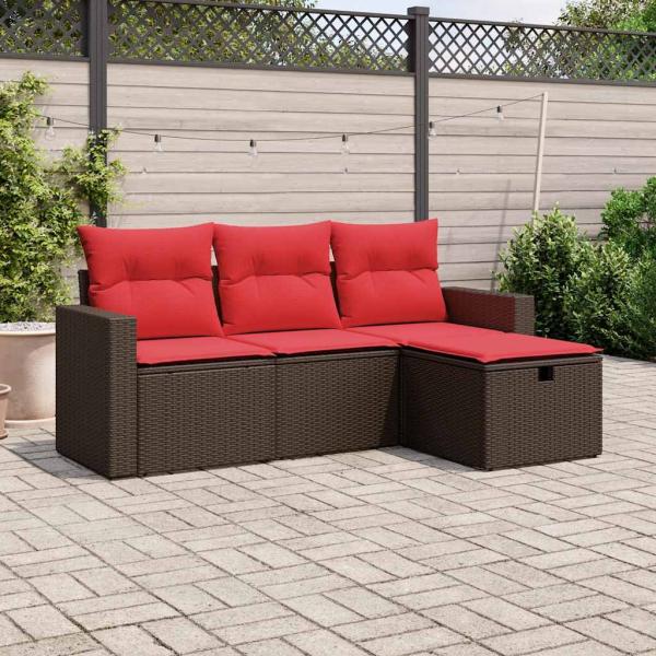 ARDEBO.de - 4-teiliges Gartensofa-Set mit Kissen, braun, Polyrattan