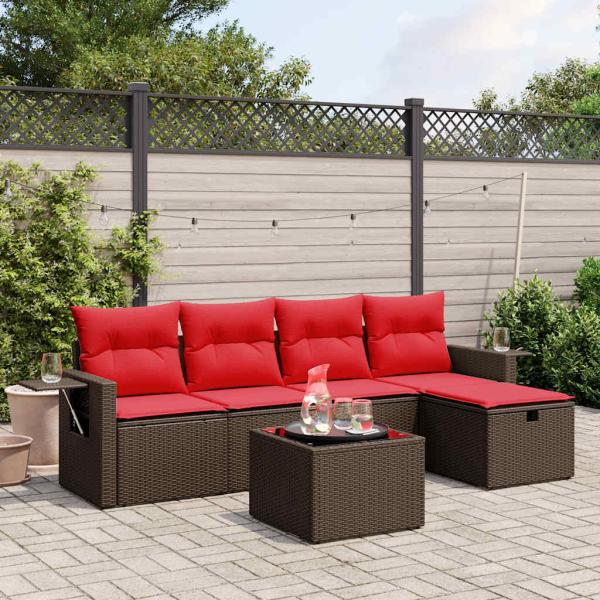 ARDEBO.de - 6-teiliges Gartensofa-Set mit Kissen, braun, Polyrattan