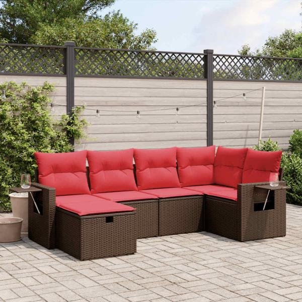 ARDEBO.de - 6-teiliges Gartensofa-Set mit Kissen, braun, Polyrattan