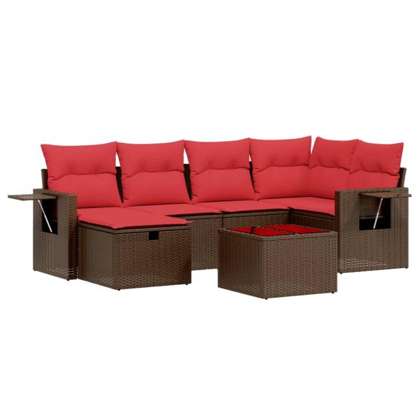 7-teiliges Gartensofa-Set mit Kissen, braun, Polyrattan