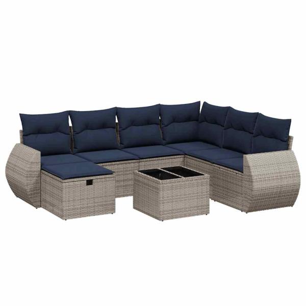 8-teiliges Gartensofa-Set mit Kissen, grau, Polyrattan