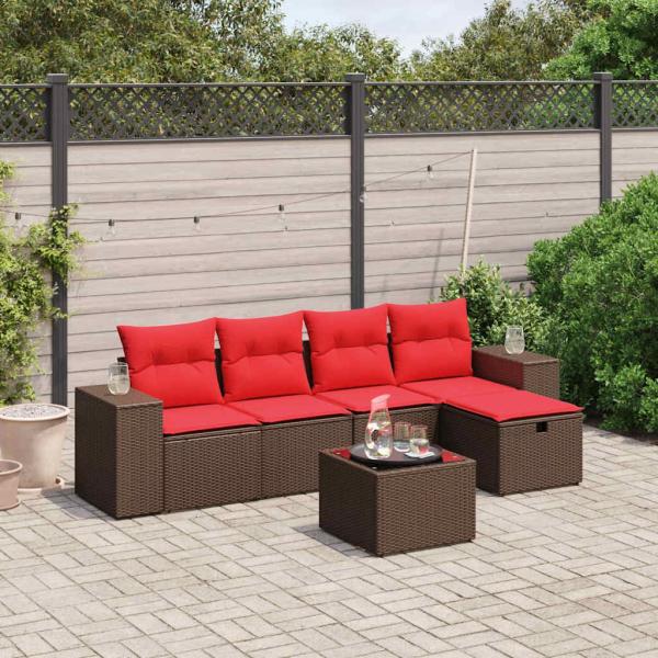 ARDEBO.de - 6-teiliges Gartensofa-Set mit Kissen, braun, Polyrattan
