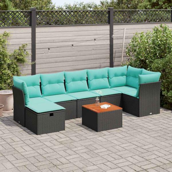 ARDEBO.de - 8-teiliges Gartensofa-Set mit Kissen, schwarzes Polyrattan
