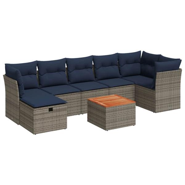 8-teiliges Gartensofa-Set mit Kissen, grau, Polyrattan