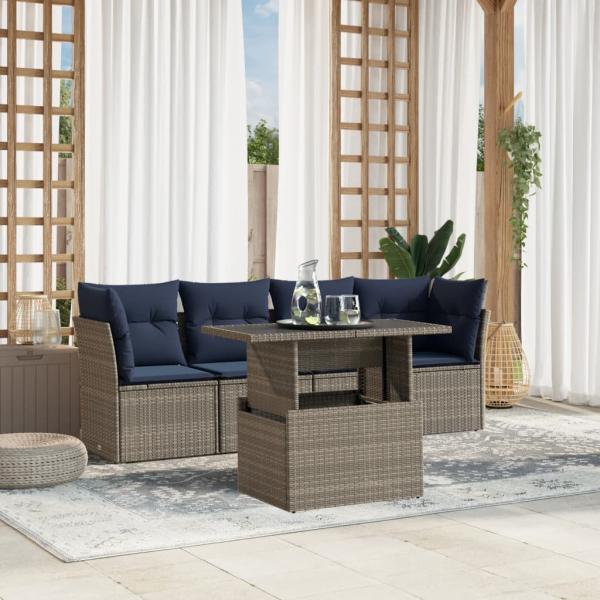 ARDEBO.de - 5-teiliges Gartensofa-Set mit Kissen, grau, Polyrattan