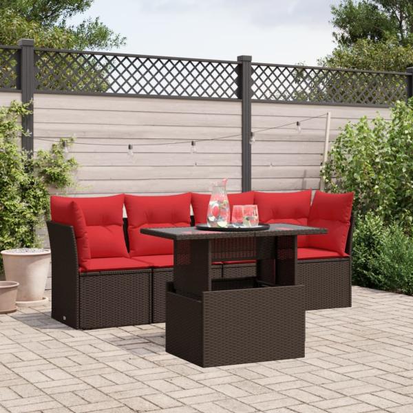 ARDEBO.de - 5-teiliges Gartensofa-Set mit Kissen, braun, Polyrattan