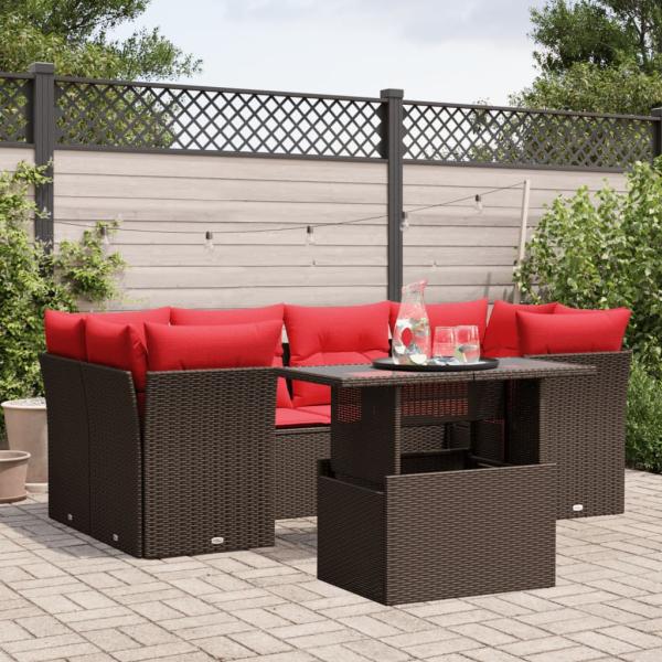 ARDEBO.de - 7-teiliges Gartensofa-Set mit Kissen, braun, Polyrattan